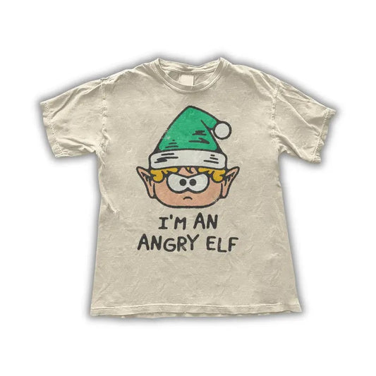 Angry Elf T-Shirt - Funny Christmas Elf Shirt - Holiday Grumpy Elf Graphic Tee - Cute Xmas Gift for Friends & Family