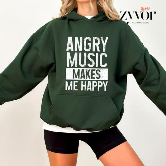 Angry Music Heavy Metal Hoodie Casual Street Style Fleece Fabric Pullover Hooded Sweatshirt for Women for Men