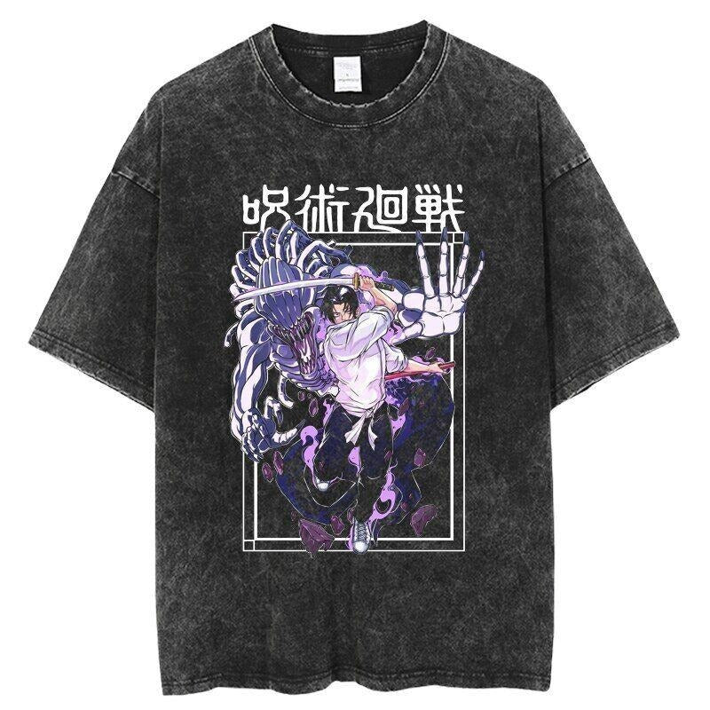 Anime Jujutsu Kaisen T Shirts Vintage 100% Cotton Washed T-shirt Menswear Top Hoodie, Sweatshirt | DripVista.com