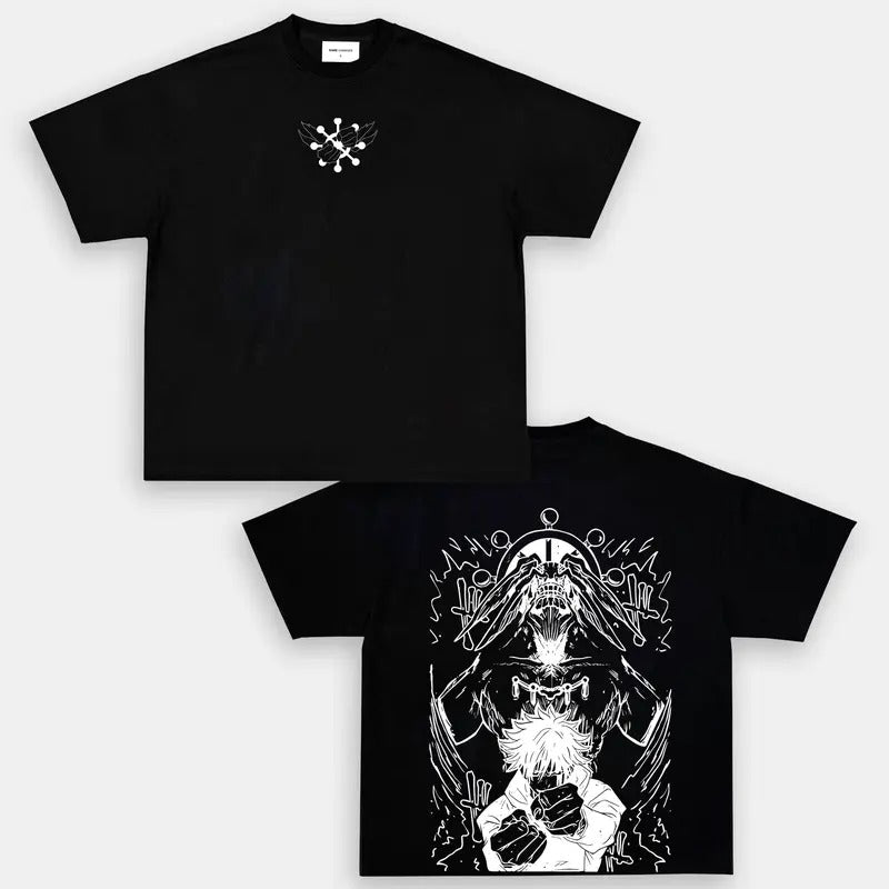 Anime Megumi x Mahoraga Shikigami Jujutsu Kaisen Anime Double Printed Vintage Oversized Washed Tee Unisex Oversize Anime...