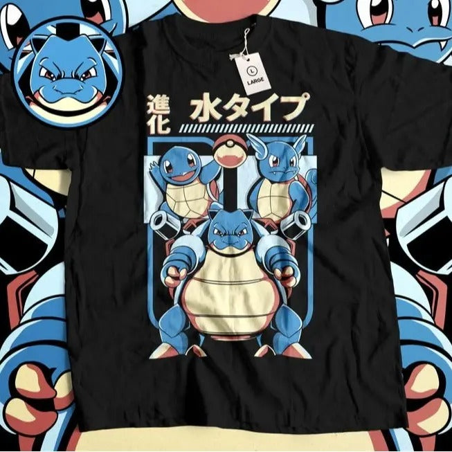 Anime Water Evolution Unisex T-Shirt - Retro Manga Apparel, Japanese Style Gift, Classic Battle Adventure Clothing, Ultimate Water Creature