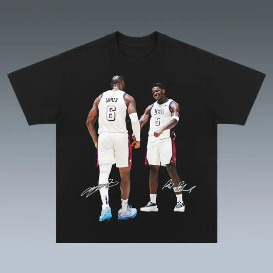 Anthony Edwards &  LeBron James T-Shirt Usa Basketball Team Graphic Tee Shirt for Men Women
