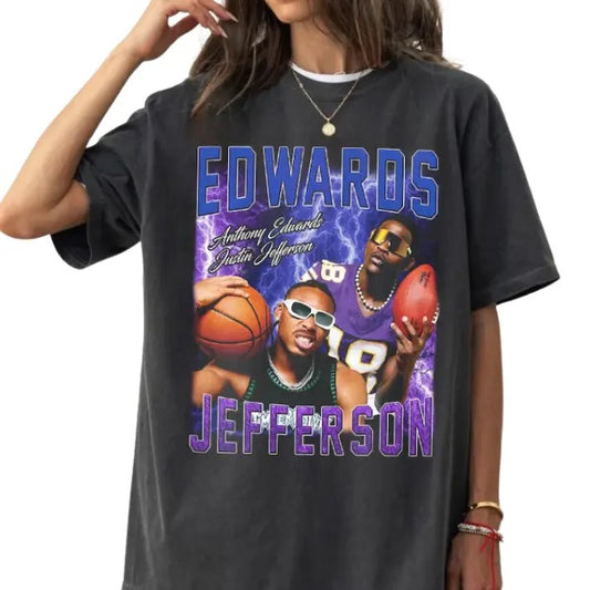 Anthony Edwards And Justin Jefferson Vintage Graphic Shirt, Sweatshirt #Minnesottaa Sports Retro Bootleg Shirt, Game Day T-Shirt, For Her, For Him