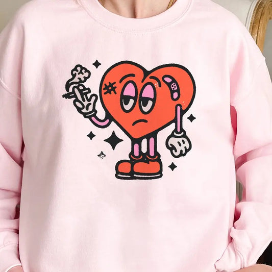 Anti Valentine Sweatshirt Long Day Valentine Heart Pullover Anti Love Funny Sweatshirt Relatable Vday Top Womens Heavy Blend Sweatshirt