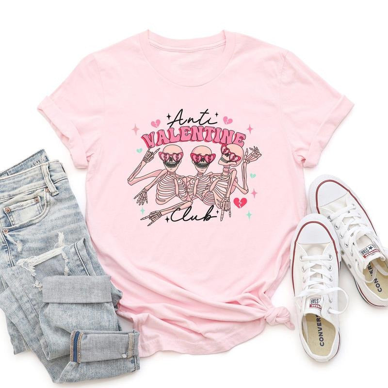 Anti Valentine's Club, Skeleton, Super Soft Tshirt, Valentine's Day Hoodie, Sweatshirt | DripVista.com