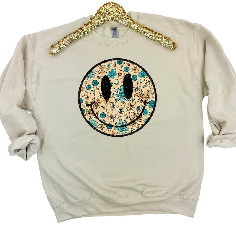 Antique Floral Happy Face Sweatshirt 'NLB'