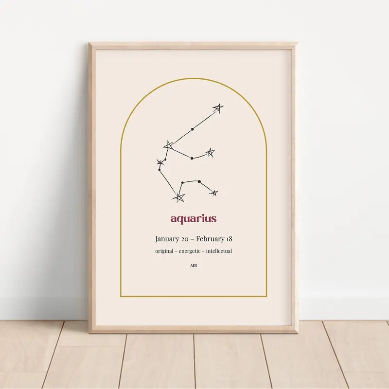 Aquarius Beige Minimalist Zodiac Poster, Horoscope Constellation and Astrology Art, Star Sign Print, Unframed Wall Decor,...