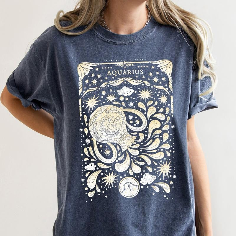 Aquarius Celestial Zodiac Comfort Colors Tees, Horoscope, Astrology Hoodie, Sweatshirt | DripVista.com