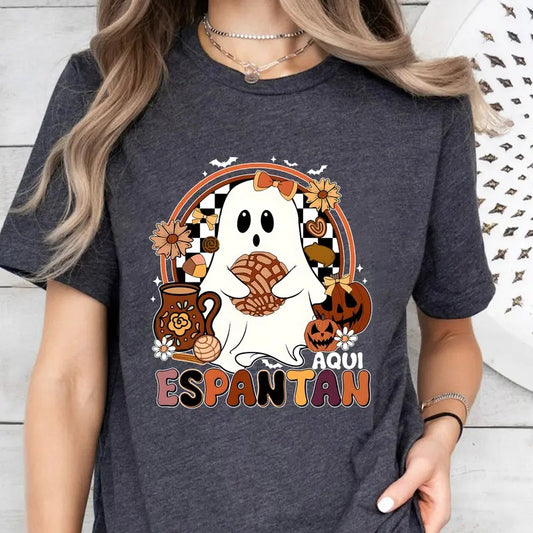 Aqui Espantan Ghost Shirt for Halloween, Spooky Conchas Mexican Ghost Tshirt for Women, Regalos en Espanol, Cute Spanish Halloween T Shirtv