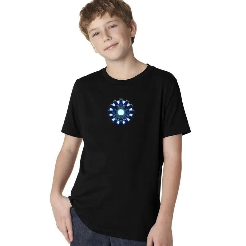 Arc Reactor B Youth T-Shirt - Casual Crewneck Cotton Top with Blue Design, Classic Style for Youth