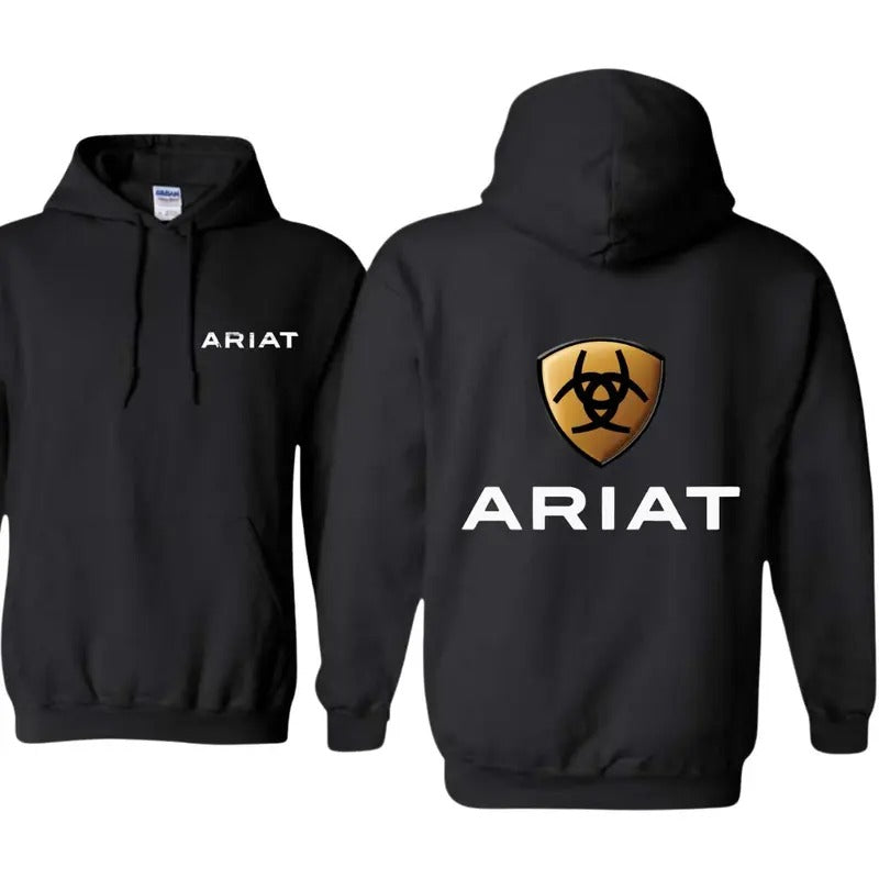 Ariat Hoodie, Luxurious gold logo design, ideal for outdoor activities and premium fashion style