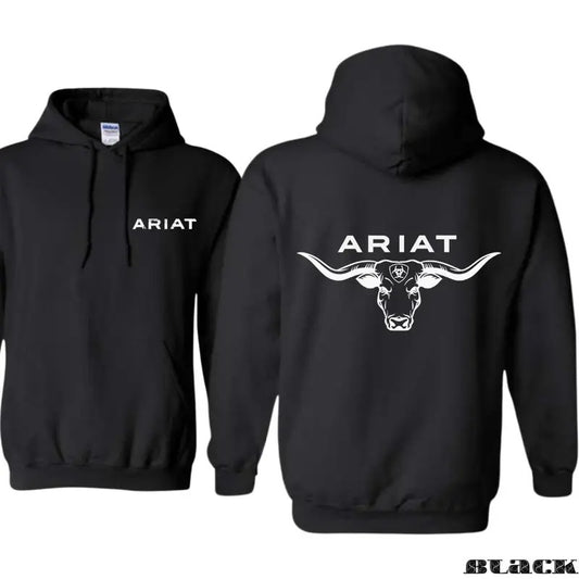 Ariat Hoodie, Western-style longhorn bull head design, suitable for outdoor activities and casual wear, providing a bold style. Unisex.