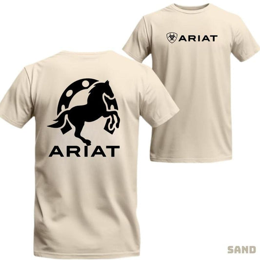 Ariat T-Shirt - Minimalist Horse and Horseshoe Design, Comfortable Material. Top Menswear Man Tshirt Streetwear Tropical Crewneck Shortsleeve Casual