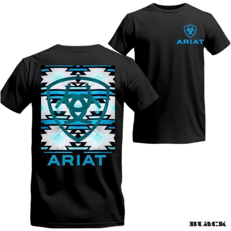 Ariat T-Shirt - Southwest Tribal Pattern with Signature Logo, A Bold and Unique Western Style. Crewneck Menswear Top