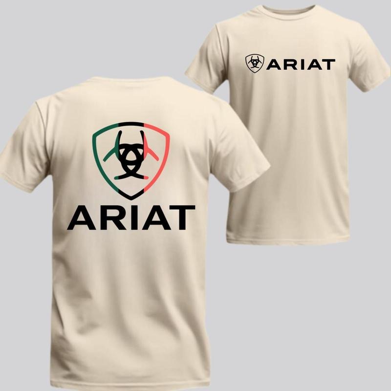 Ariat T-Shirt - This minimalist design highlights the bold Ariat logo, featuring sleek black text and a stylized emblem with a modern green and red gradient. A clean and timeless look for every Ariat fan Tops