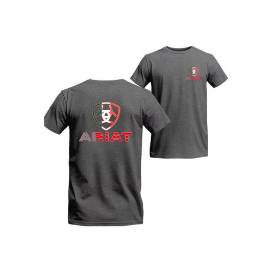 Ariat T-Shirt - Tricolor Shield Logo Design with Bold Red Accents, Top, Menswear, Women, Tshirt, Streetwear, Comfort, Casual, Unisex.