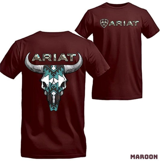 Ariat T-Shirt - Unique Tribal Design Highlighting Western Style and Adventure, Perfect for Casual Wear. Top Menswear Tshirt Crewneck Shortsleeve