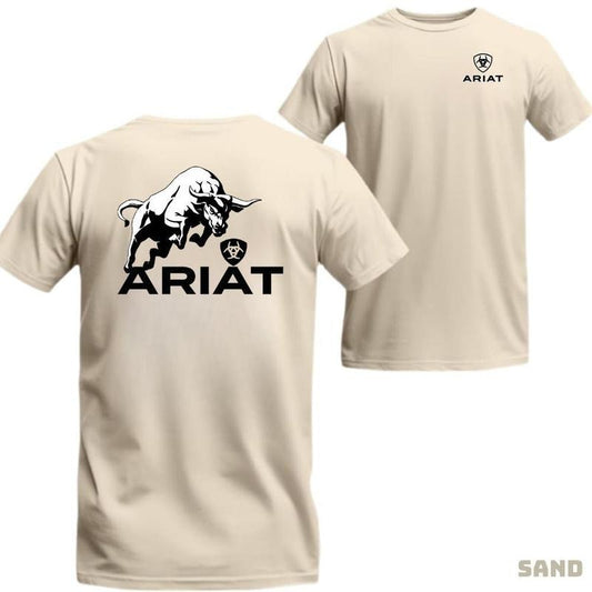 Ariat T-Shirt - Wild Rodeo Spirit with a Powerful Bull Design, Perfect for Western Enthusiasts Menswear Top Crewneck Cas.. Cotton Menswear