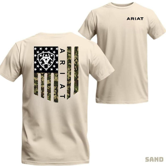 Ariat Tshirt - Military-Inspired Camouflage Flag with Bold Logo, Perfect for Hardworking Cowboys and Country Lifestyle F... Cotton Menswear