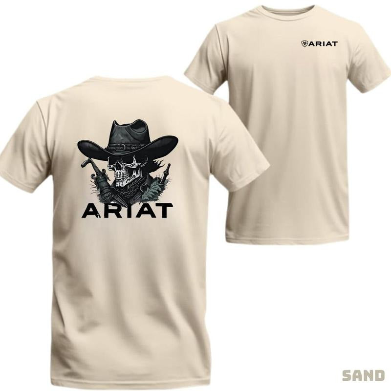 Ariat Tshirt  Bold Skull Cowboy Design, Embracing the True Western Spirit, Perfect for Western Lifestyle Fans Cotton Menswear Menswear