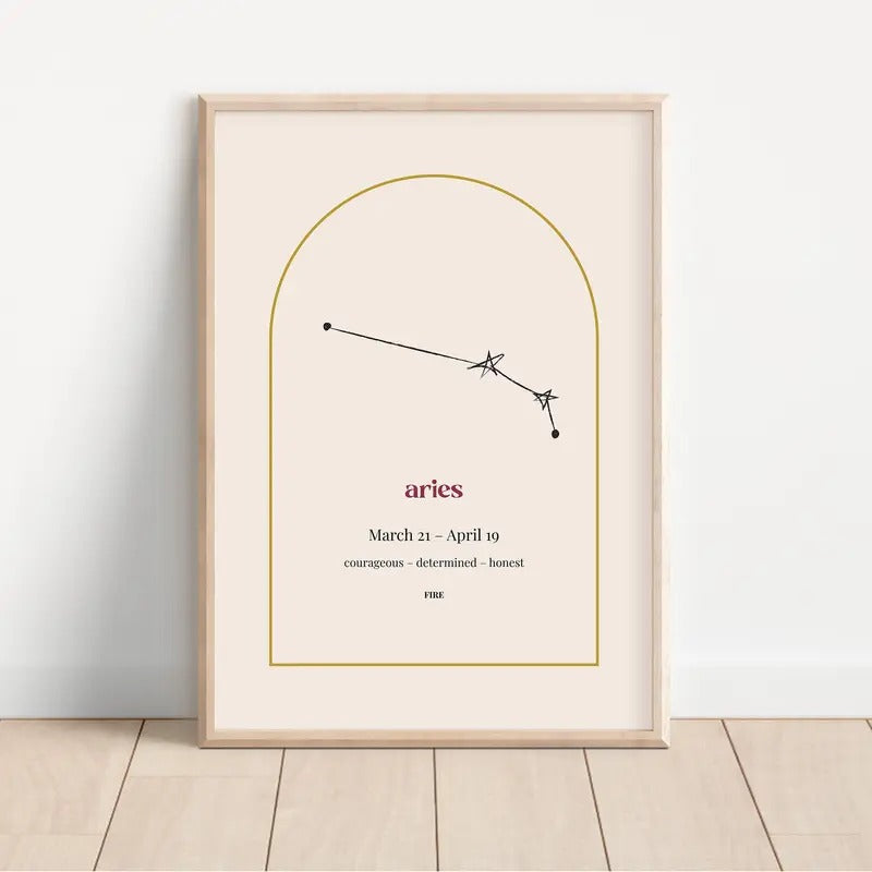 Aries Minimalist Beige Zodiac Poster, Horoscope Art, Constellation Art, Astrology Art, Star Sign Zodiac Print, Wall...
