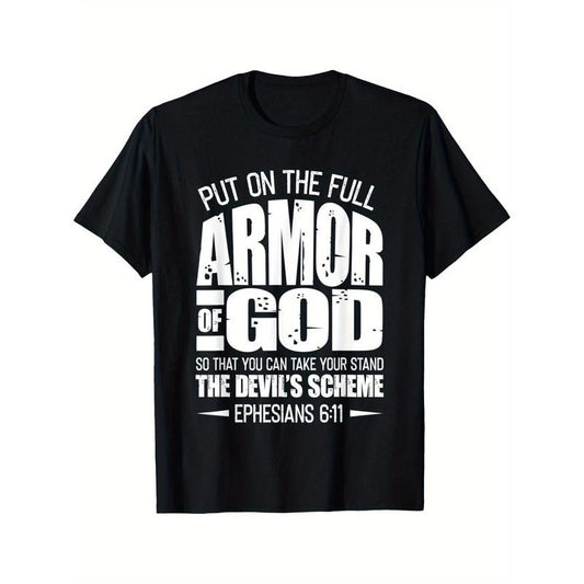 Armor of God, Christian Bible Verse, Ephesians 6 11 T-Shirt men's personality design Black T-shirt 220g made in usa