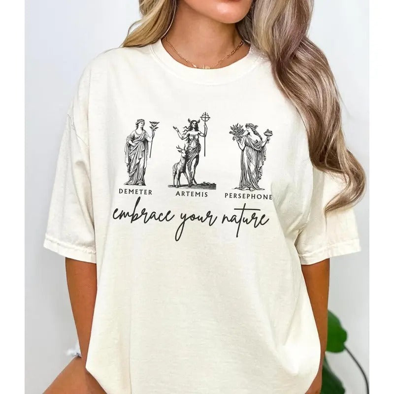 Artemis Persephone Shirt Demeter Divine Feminine Moon Goddess Greek Goddess Dress Greek Gods Ancient Greek Mythology Statue