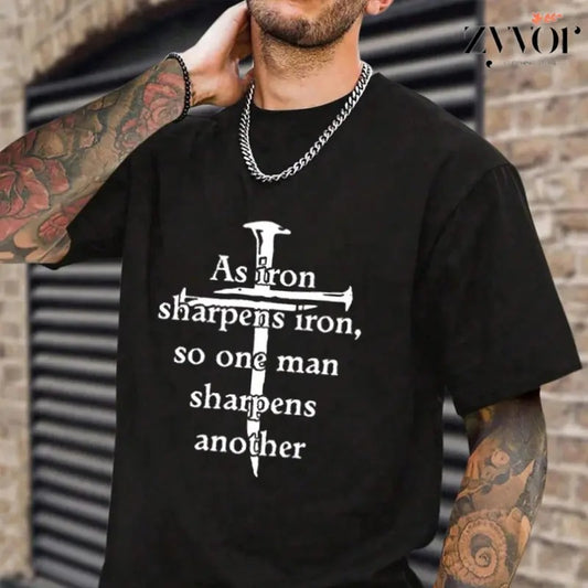 As Iron Sharpens Iron So One Man Sharpens Another T-Shirt Casual Style Crew Neck Short Sleeve T-Shirt Tops Trendy for Unisex, Perfect Gift