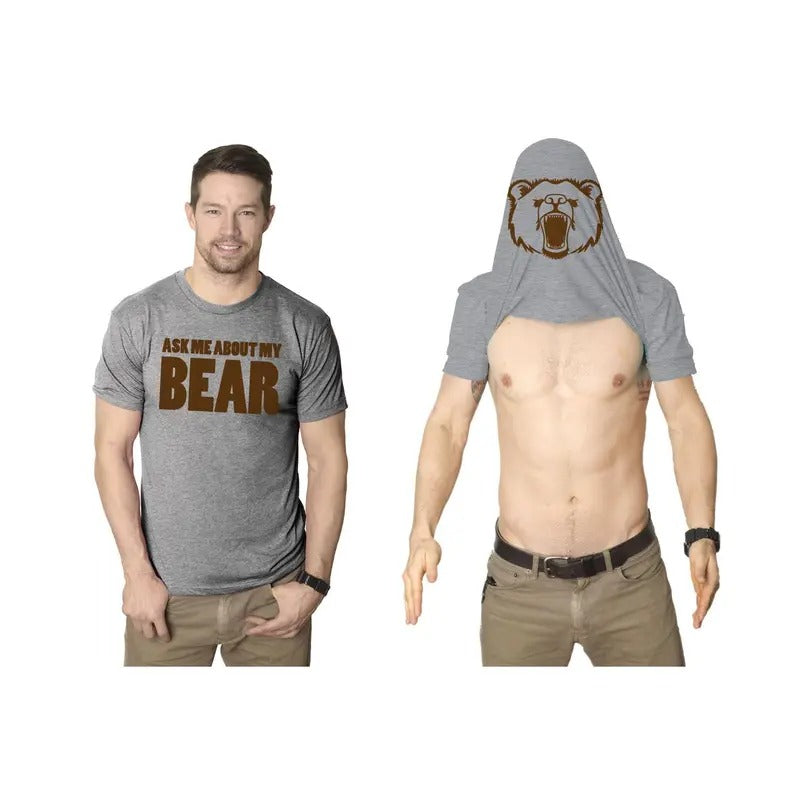 Ask Me About My Angry Bear T Shirt Funny Bear Flip Shirt Bears Flipover Tee Mens Funny T Shirts Cool Tees Soft Stylish...