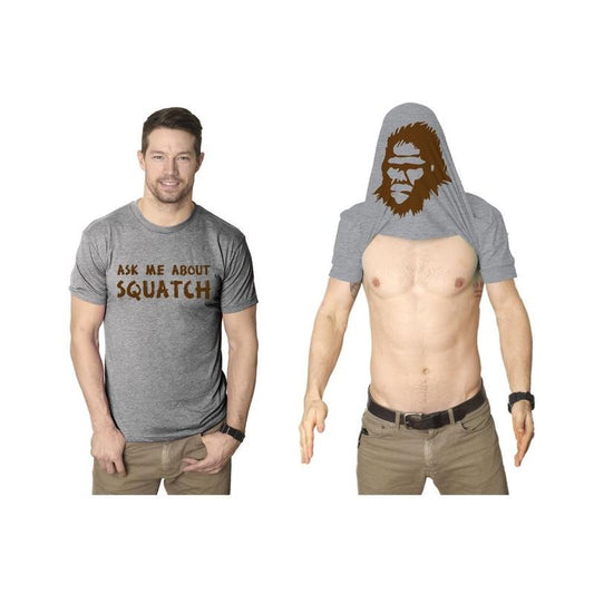 Ask Me About My Bigfoot T Shirt Funny Graphic Sasquatch Flip Shirts Yeti Humor Mens Funny T Shirts Cool Tees Soft Stylish Casual Light Grey