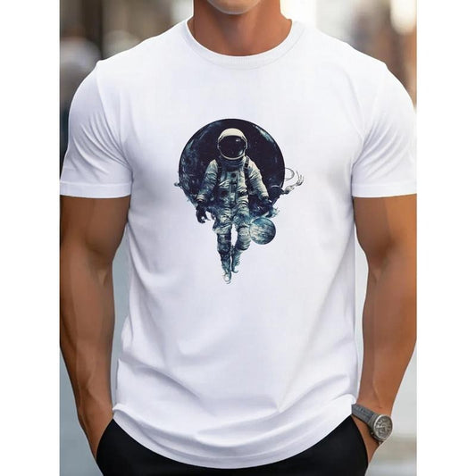 Astronaut Embracing Planet Art G500 pure cotton men's T-shirt comfort fit made in usa
