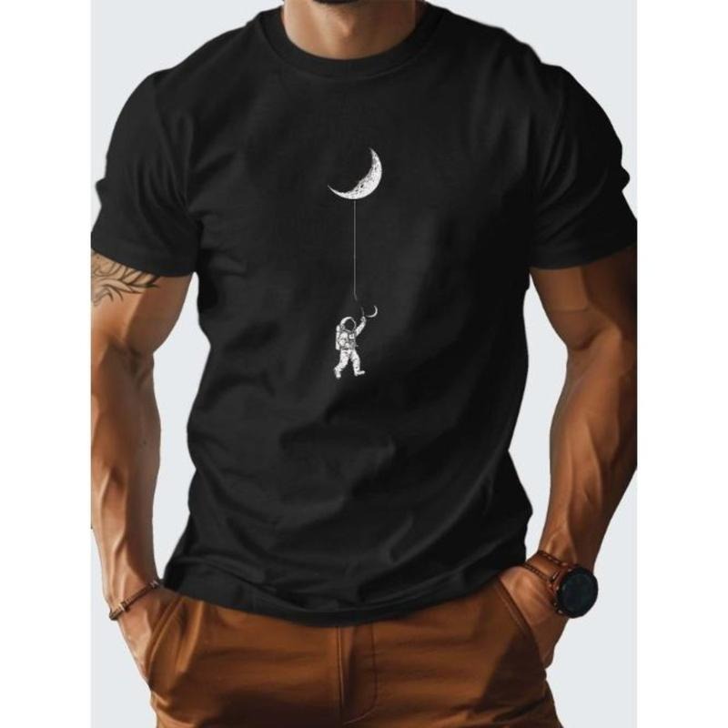 Astronaut Kite Moon Design pure cotton men's T-shirt comfort fit Made in USA