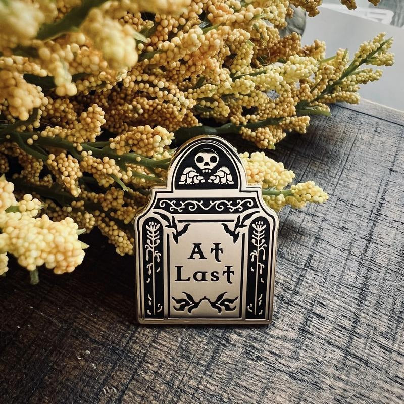 At Last gold enamel pin (cemetery set, winged skull, gravestone) T-Shirts, Hoodie, Sweatshirt | DripVista.com
