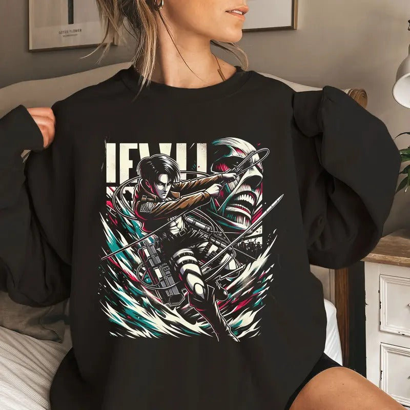 Attack On Titan Levi Tshirt Crewneck Hoodie Comfort Cotton Sweatshirt | DripVista.com