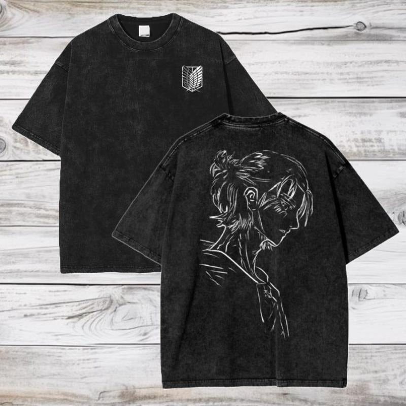 Attack Pocket monsters Titan Anime Acid Washed Oversize T-Shirt Eren Jeager Anime Tee Gift For Him Hoodie, Sweatshirt