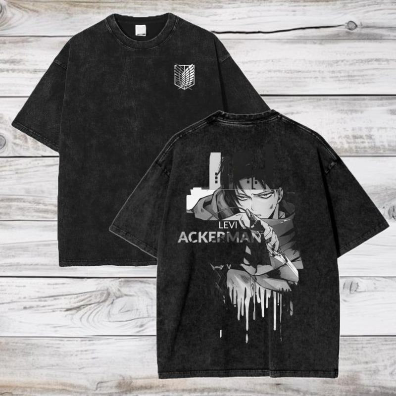 Attack Pocket monsters Titan Anime Acid Washed Oversize T-Shirt Levi Ackerman Anime Tee Gift For Him Hoodie, Sweatshirt