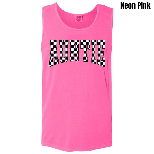 Auntie Black Checker Comfort Colors Tank Top 'NLB'