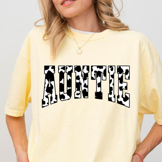 Auntie Cowprint t-shirt, Retro t-shirt, Comfort Colors, Cotton,T-shirt Fashion Fit Sleeve Comfortable Cute Casual Crewneck