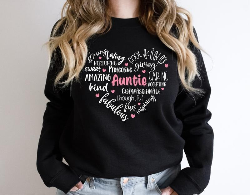 Auntie Heart Sweatshirt, Trendy Aunt Hoodie, Tia Birthday Gift Sweatshirt, Aunt Announcement Sweater, Gift Hoodie For Sister, New Auntie To Be Sweatshirt, Promoted To Aunt Hoodie. Casual Fabric