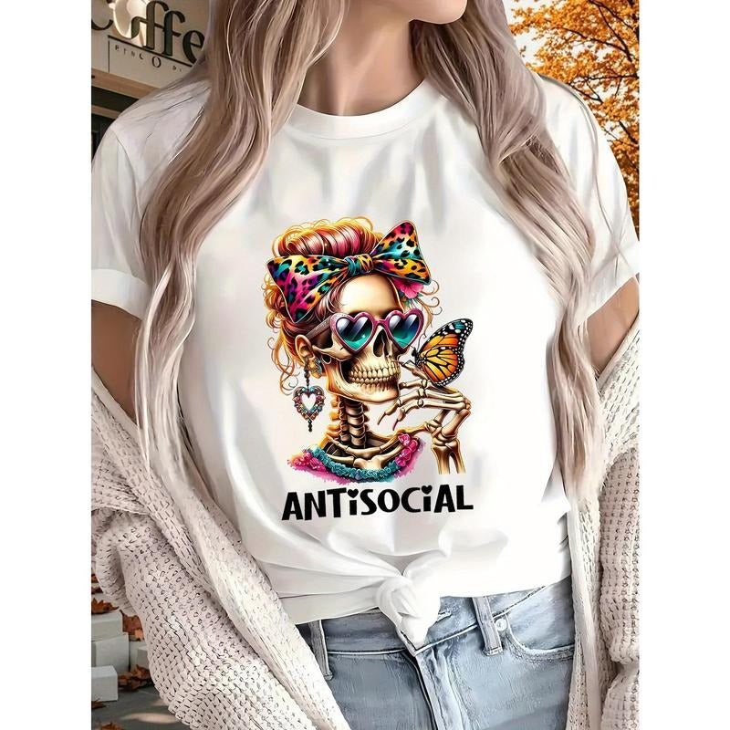Auntie social 2025 New Women'WB shield Printed T-shirt, Short Sleeves, Four Seasons Can Be Worn for Outdoor, Home, Sports...