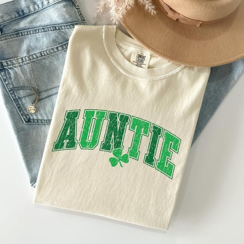 Auntie, St Patrick's Day, Shamrock Comfort Colors Tshirt, Women's Crew Neck, Crewneck Hoodie, Sweatshirt | DripVista.com