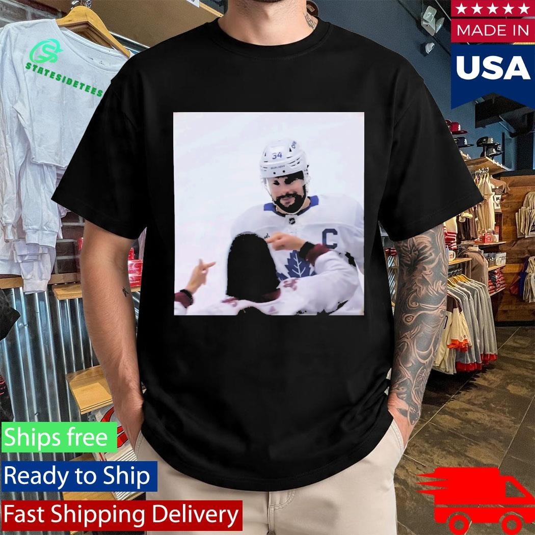 Auston Matthews Smirks At The Avs Fans Shirt
