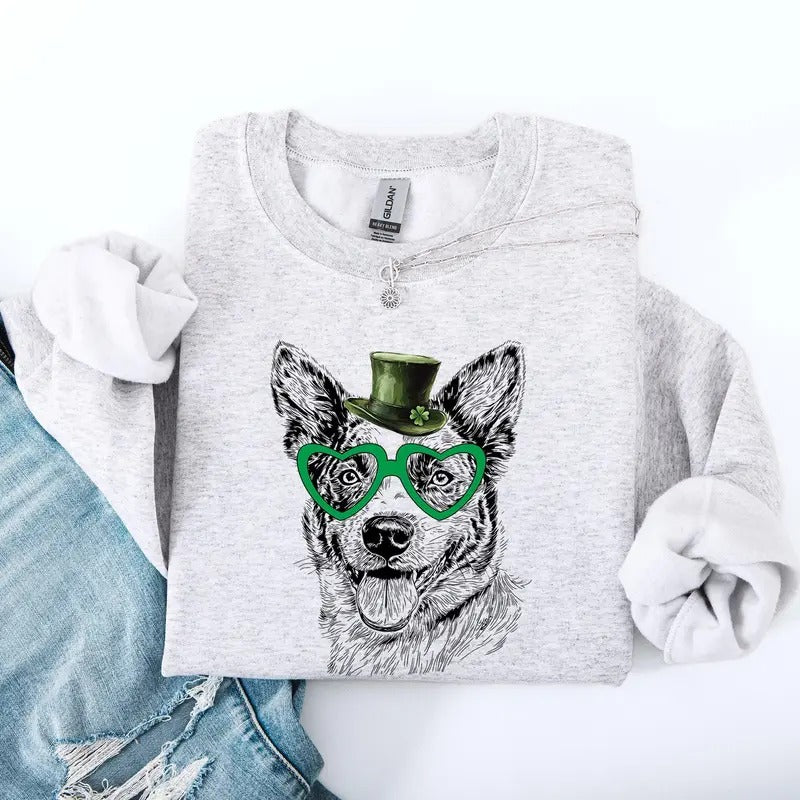 Australian Cattle, Blue Heeler, Adorable Dog, St Patrick's Day, Lucky, Irish Sweatshirt, Crew Neck, Women's, Crewneck