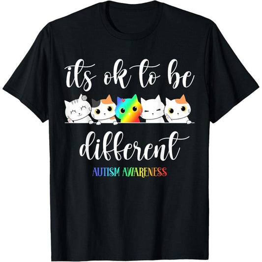 Autism Awareness Cat It's Ok to Be Different Funny Autistic T-Shirt