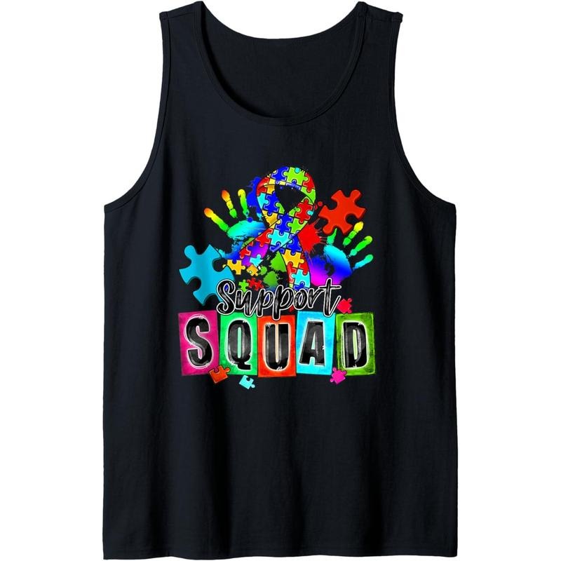 Autism Awareness Month Ribbon Support Squad Womens Kids Tank Top MADE IN USA T-Shirts, Hoodie, Sweatshirt | DripVista.com