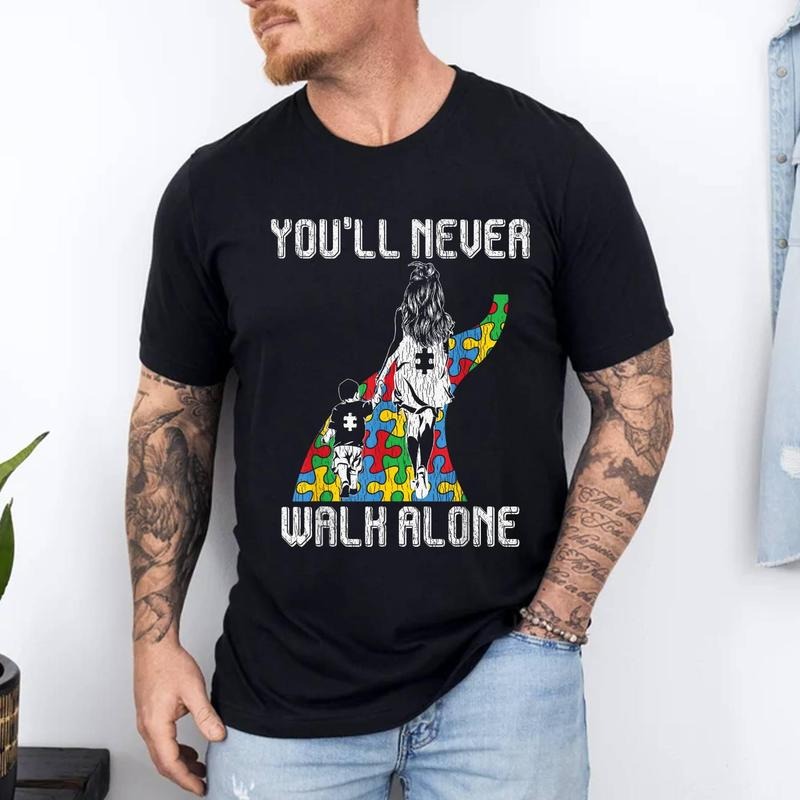 Autism Awareness Mother Son Autistic Boys men Autism Mom T-Shirt | 100% Cotton Tee, Top Menswear Hoodie, Sweatshirt