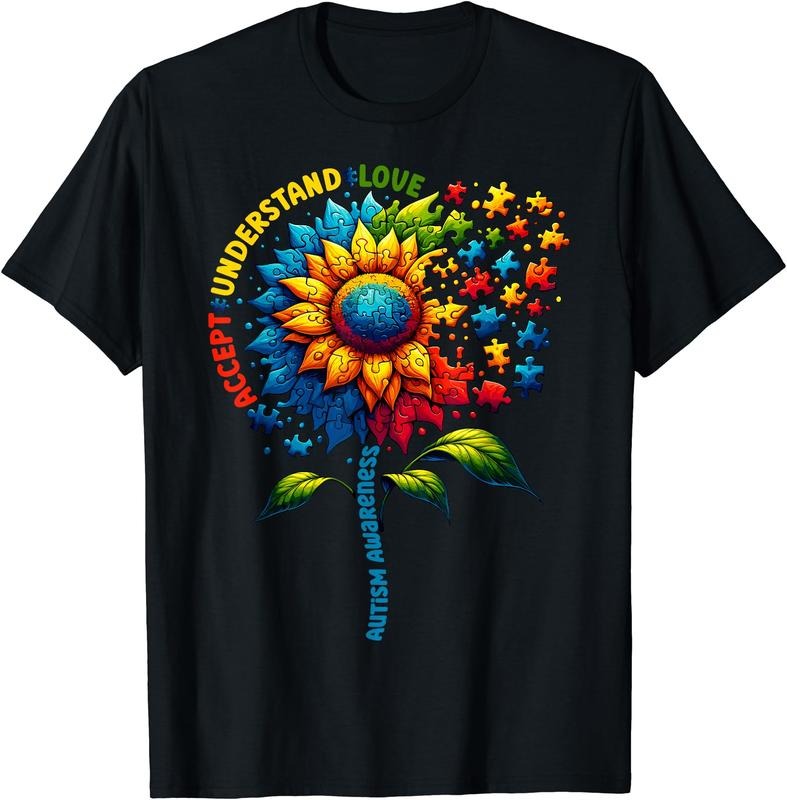 Autism Awareness Sunflower Men Women kids Autism Sunflower T-Shirt | Unisex Cotton Tee, Short Sleeve, Crewneck, Size...