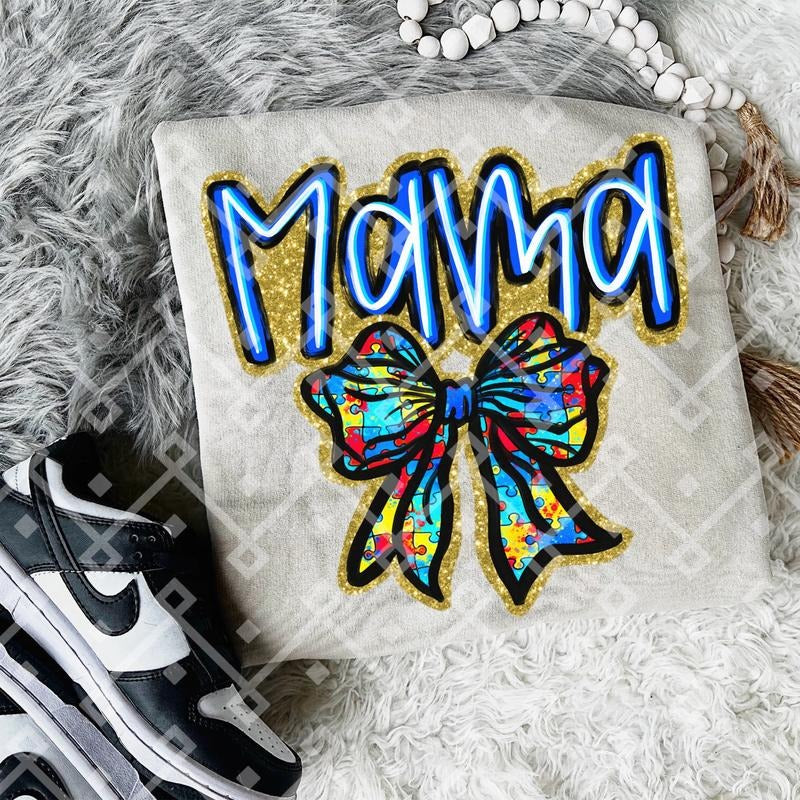 Autism Mama Bow DTF Transfer - THIS IS NOT A SHIRT