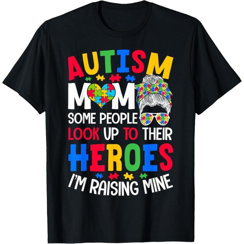Autism Mom Raising Hero Groovy Messy Bun Autism Awareness T-Shirtstyle{n002}2 T-Shirts, Hoodie, Sweatshirt | DripVista.com