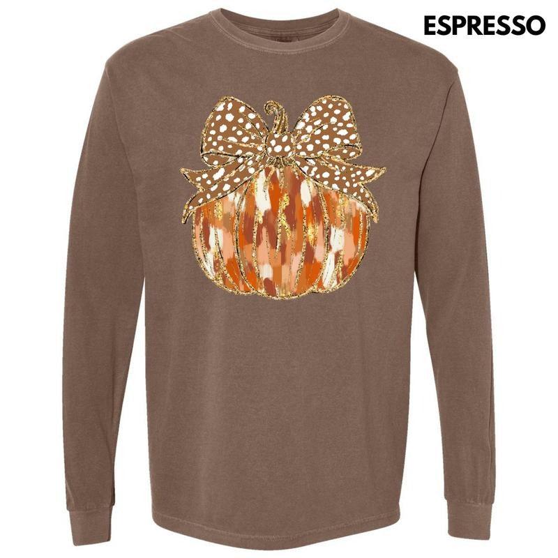 Autumn Brushstroke Pumpkin Long Sleeve Comfort Colors T-Shirt 'NLB' Hoodie, Sweatshirt | DripVista.com
